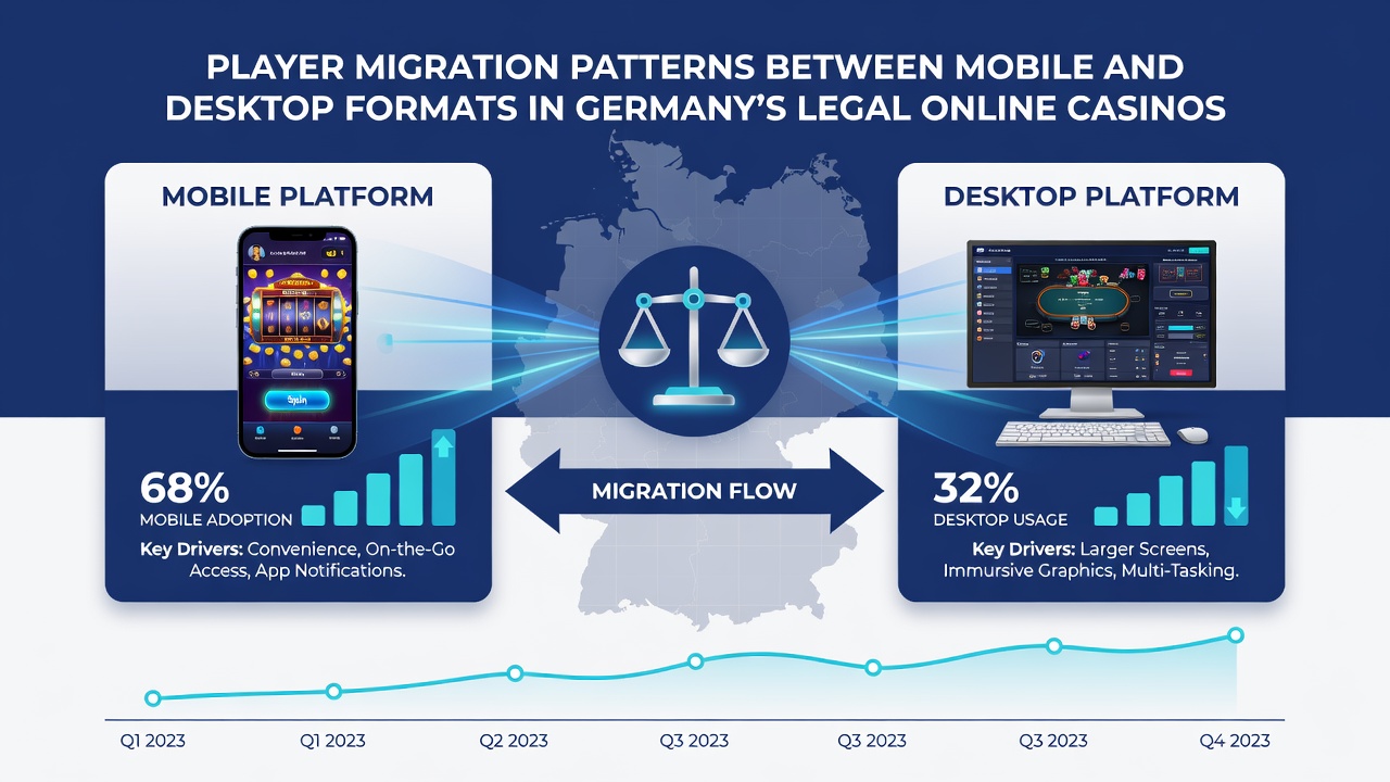 Grafische Übersicht zu Wechselmustern von Desktop zu mobilen Endgeräten im deutschen Online-Glücksspiel